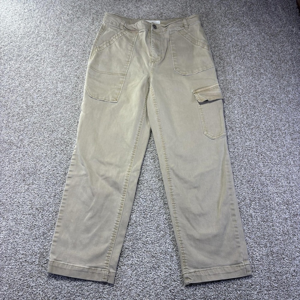 Risen Jeans Cargo Straight Jeans Womens 9 Beige Light Wash High Rise RDP5241